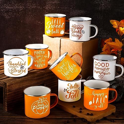 Mumufy 9 Pcs Fall Coffee Mugs, 12 oz, Thanksgiving Enamel Mugs with Handle - Image 2