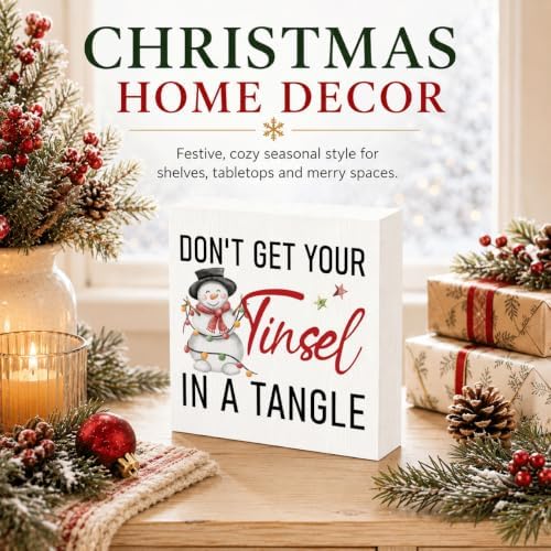 Don't Get Your Tinsel in a Tangle Sign, Funny Christmas Wood Box Decor - Image 2