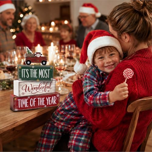 4 Pcs Christmas Table Decorations, Wooden Truck Block Sign Indoor - Image 5