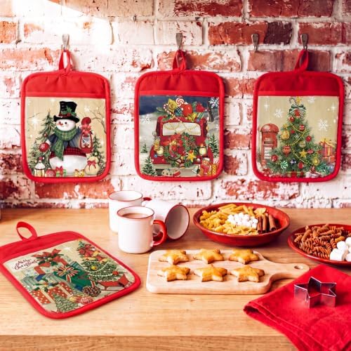 Jingmore 12 Pcs Christmas Pot Holders with Pocket Retro Oven Mitts Bulk - Image 2