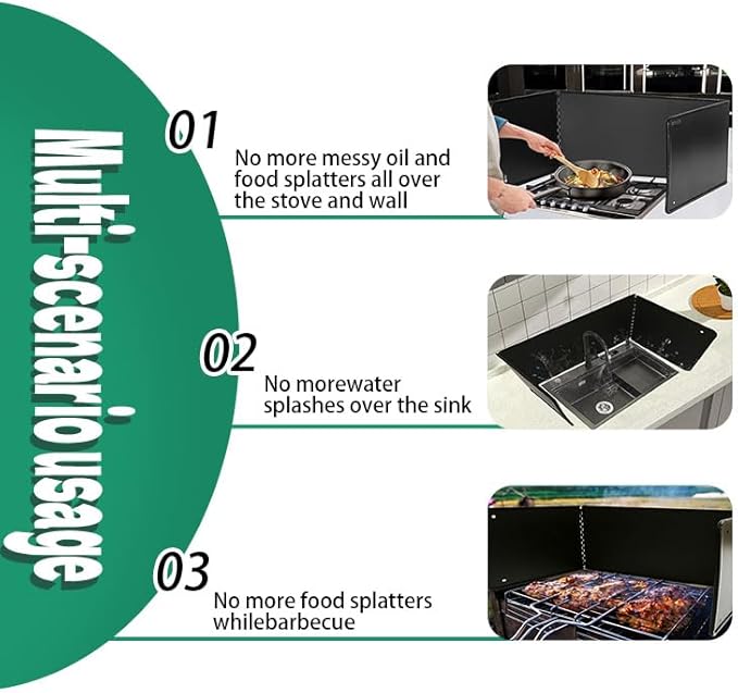Large 3 Sided Splatter Guard for Frying Stove Top, Oil Splash Guard Cooking for - Image 5