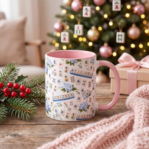 Christmas Mahjong Gift Mug 11oz Hydrangea Ceramic Coffee Mug by Acellegic