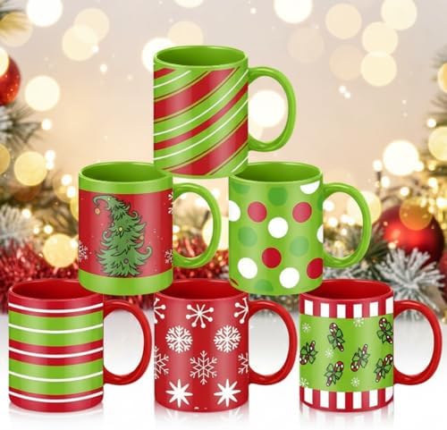 Sliner 6 Pcs Christmas Coffee Mugs Bulk 11 oz with Handle Lime by Sliner