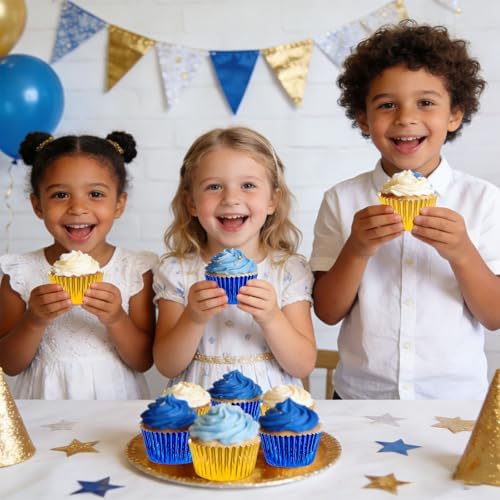JarThenaAMCS 200Pcs Graduation Foil Cupcake Liners Baking Cups Gold Blue 2026 Congrats Grad Foil Metallic Cupcake Wrappers Muffin Liners for College High School Party Supplies Table Decor - Image 7