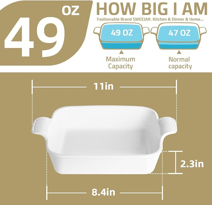 Sweejar Ceramic Baking Dish, 8 x 8 Cake Baking Pan - Image 4