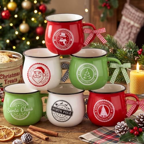 Sawysine Christmas Coffee Mugs 6 Pcs Santa Style, 12 oz Ceramic Holiday by Sawysine