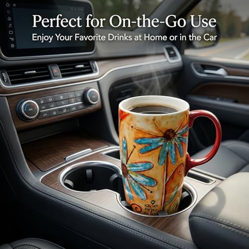Topadorn Set of 2 Ceramic Travel Mugs with Lid, 17oz Ceramic Coffee Mug - Image 5