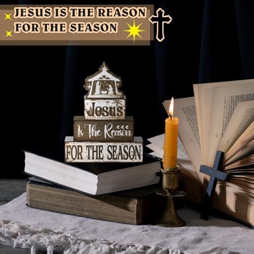 Moucuny 4 Pcs Christmas Jesus Religious Table Decor Christian Wooden Signs - Image 5