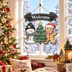 Christmas Decorations Snowman Gingerbread Christmas Tree Welcome Wood Sign - Image 6