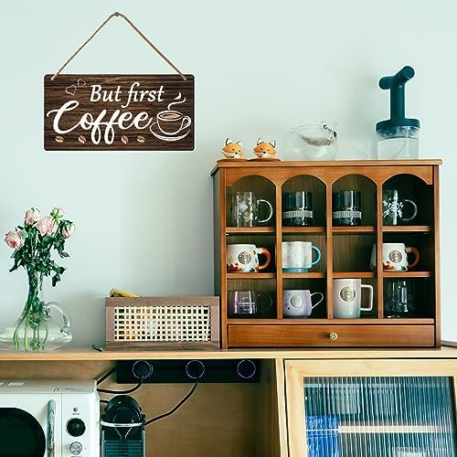 But First Coffee Sign - Wooden Coffee Bar Art, 6 x 12 Inch - Image 3