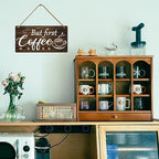 But First Coffee Sign - Wooden Coffee Bar Art, 6 x 12 Inch - Image 3