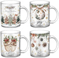 Tioncy 4 Pcs Christmas Glass Coffee Mugs 12 oz Clear Holiday Cups by Tioncy