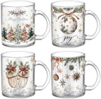 Tioncy 4 Pcs Christmas Glass Coffee Mugs 12 oz Clear Holiday Cups by Tioncy