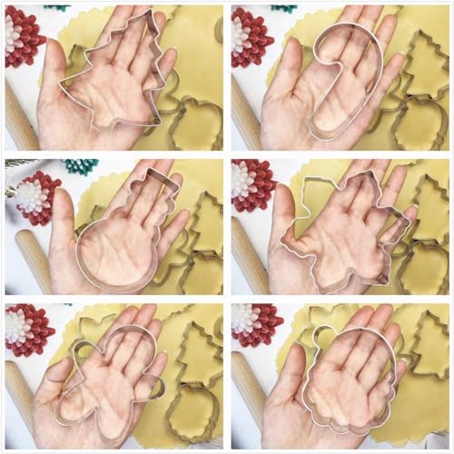 Large Christmas Cookie Cutters, 4" Holiday Cookie Cutters Shape with Recipe Instruction Gingerbread Men,Christmas Tree,Snowflake, Candy Cane,Santa Face and Snow Man for Baking - Image 5