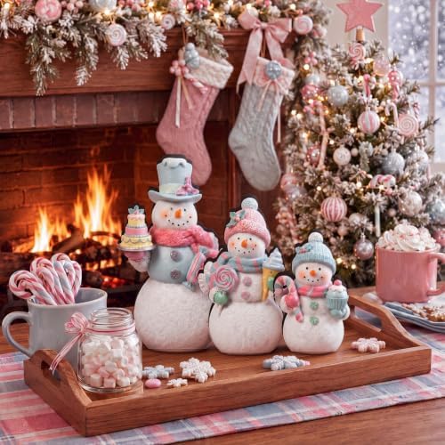 Suzile 3 Pcs Christmas Candy Snowman Decorations Wood Candy Canes Decor - Image 2