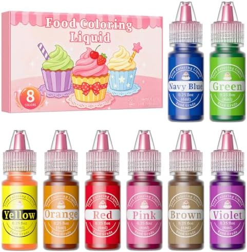 Food Coloring Set - 8 Colors Liquid Edible Dye for Baking Cake Cookie 6ml by Cherrysea