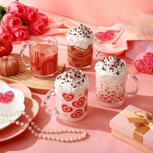 Bokon 4 Pcs Valentine Coffee Mugs with Handle, 12 oz, Heart Flower - Image 4