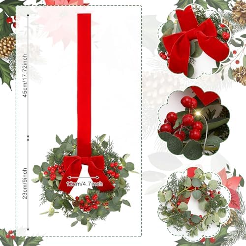 Syhood 2 Pcs 9 Inch Lighted Small Christmas Wreaths for Kitchen Cabinet - Image 2