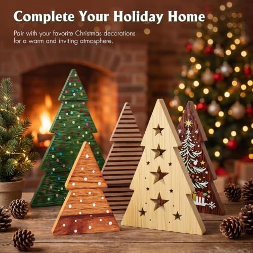 Christmas Decor 5 Pcs Wooden Tabletop Christmas Tree Decorations Sign - Image 7