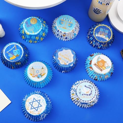 SANNIX 450pcs Hanukkah Cupcake Liners, 9 Designs, Chanukkah Dreidel Menorah - Image 3