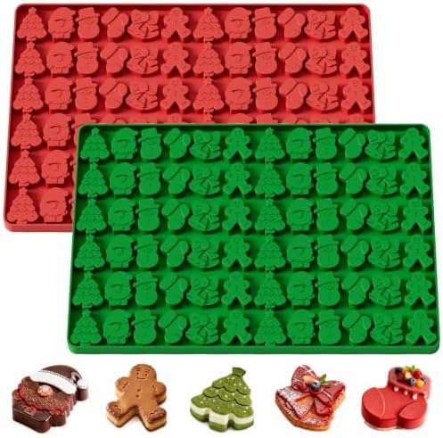 2Pcs Christmas Silicone Molds - 144-Cavity Mini Christmas Candy Molds with Gingerbread Man Santa Claus molds for Chocolate Candy Fondant CupcakeGummy Mold for Baking by Unknown