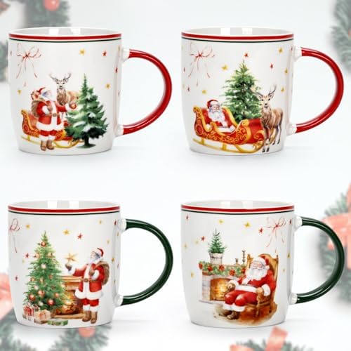 Cabtnca Christmas Mugs, Christmas Mugs Set of 4, Ceramic Christmas Mug, Santa Mug, Holiday Mugs, Xmas Mug Decor, Marry Christmas Gift for Women Kids, 11 Oz - Image 2