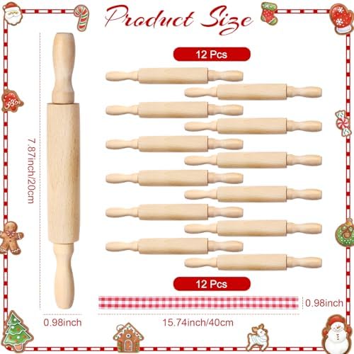 Tioncy 12 Set Christmas Baking Gifts Mini Wood Rolling Pin & Cookie Cutters - Image 2