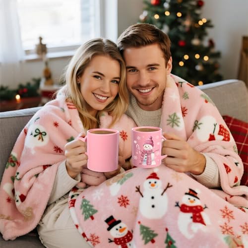 Set of 6 Pink Christmas Mugs, 10 oz Ceramic Coffee Cups - Image 7