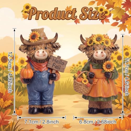 2 Pcs Fall Highland Cow Figurines Gifts, Resin Table Decor - Image 3
