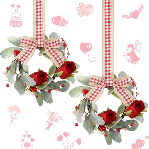 Syhood 2 Pcs 9 Inch Mini Valentine's Day Red Rose Wreaths by Syhood
