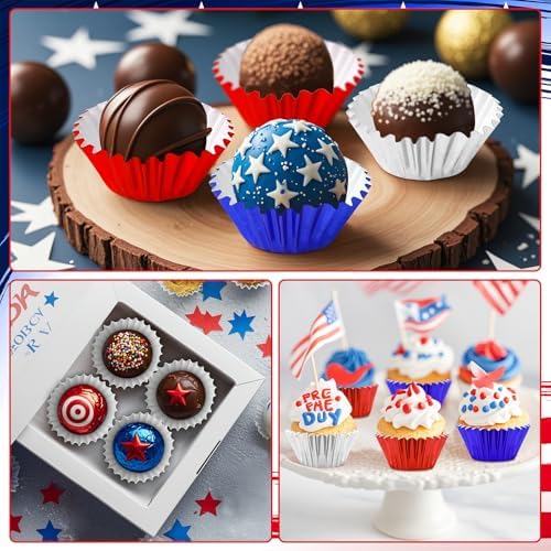 400pcs 4th of July Mini Foil Cupcake Liners Red Blue Silver - Image 7