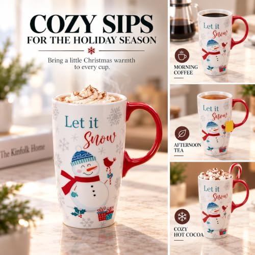 Topadorn Christmas Ceramic Travel Mug, 17oz , Snowman, Let It Snow - Image 2