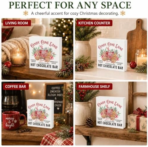 Candy Cane Lane Hot Chocolate Bar Sign, Christmas Kitchen Wood Box Decor - Image 5