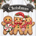 Gingerbread Christmas Decorations Welcome Wreath Wooden Front Door Sign by GUDIO
