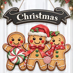 Gingerbread Christmas Decorations Welcome Wreath Wooden Front Door Sign by GUDIO