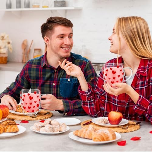 JarThenaAMCS Valentine' s Day Double Wall Glass Coffee Mugs Insulated Glasses 12Oz Red Heart Clear Espresso Cups with Handle for Home Holiday Supplies, Set of 2 - Image 7