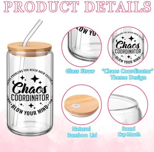 SiliFine Chaos Coordinator Gifts for Women, 6 Pcs Glass Cups with Lids - Image 4