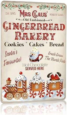 Artlunar Vintage Christmas Decor Gifts Rustic Christmas Mrs Claus Old Fashioned Gingerbread Bakery Tin Sign for Home Farmhouse Kicthen Cafe Bar Wall Decor 8 x 12 inches (3245) by Artlunar