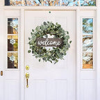 Sggvecsy Green Eucalyptus Leaf Wreath with Welcome Sign 20in Artificial Eucalyptus Wreath Spring Summer Wreath for Front Door Wall Window Farmhouse Festival Porch Patio Garden Decor - Image 3