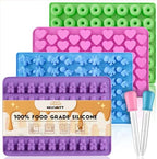 Gummy Bear Molds Silicone Mini Size, Non-stick Chocolate Candy Gummy Mould for Kid with 2 Droppers Including Dinosaur, Bear, Hearts and Donut Shape 201 Cavities by HKNMTT