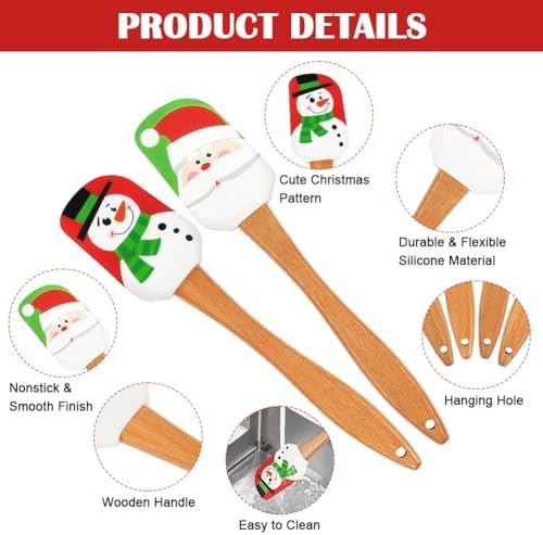 BOYAN 4PCS Christmas Silicone Spatula with Wooden Handle for Baking - Image 2