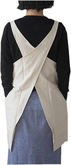 Cotton Linen Japanese Apron Halter Cross Back Bandage X Shape Aprons Two Pockets - Image 3