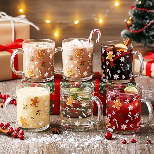 Maxcheck 6 Pack 12 oz Christmas Coffee Mugs, Gingerbread Glass Cups Bulk - Image 2