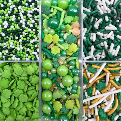 Green Sprinkles for Cake Decorating, ST Patricks Day Spring Sprinkles Mix with Shamrock Clover Jimmies Nonpareils for Ice Cream Cupcakes Baking Cookies Cake Topping - Image 2