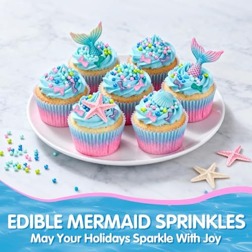 Mermaid Sprinkles, Edible Pearl Sprinkle for Cake Decorating,130g/4.58oz, Blue Green Purple Pearls Mix Baking Candy, Ocean Theme Cake Topper Cupcake Cookie Ice Cream Decorations, Birthday Children's Summer Party Supplies - Image 2