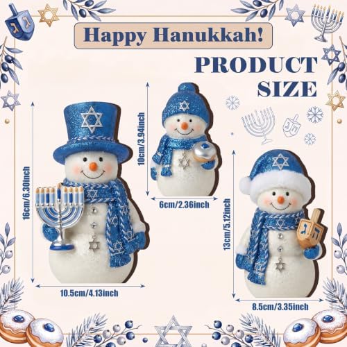 Suzile 3 Pcs Hanukkah Snowman Decorations Blue White Wooden Indoor Decor - Image 3