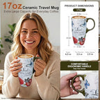 Topadorn 17oz Ceramic Travel Mugs Set of 2, Floral Coffee Mugs with Lids - Image 2