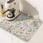 Easter Bunny Dish Drying Mat for Kitchen Counter, Colorful Flowers Sage Green - Image 6