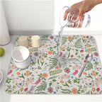 Easter Bunny Dish Drying Mat for Kitchen Counter, Colorful Flowers Sage Green - Image 5