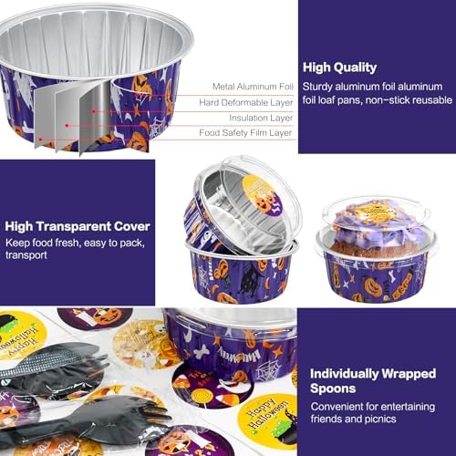 Halloween Mini cake pans with lids, 60Pack Aluminum Mini Baking Cups Purple - Image 3